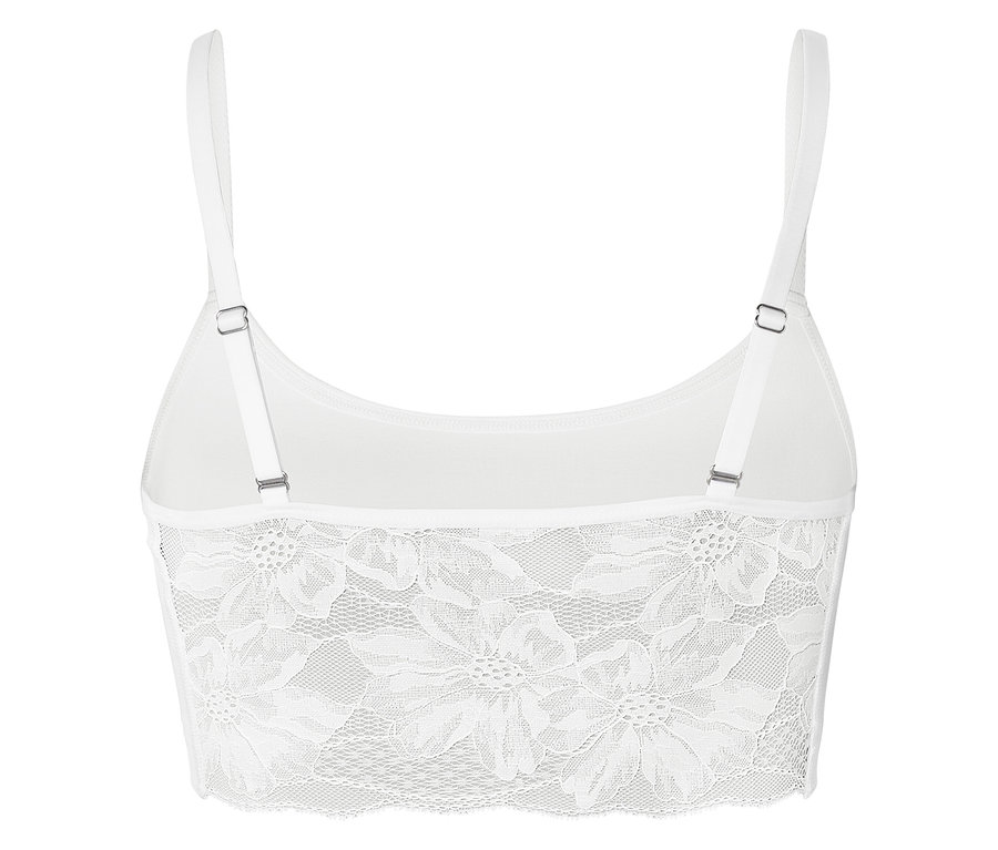 Állítható pántos, fehér csipke bralette.