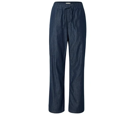 Sötétkék Wide-Komfort-Jeans széles szárral és húzózsinóros derékkal.