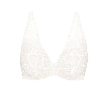 Fehér Triumph Body Makeup Illusion WP csipkemelltartó virágmintával és vékony pántokkal.