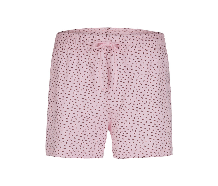 Rózsaszín, mintás női rövidnadrág.