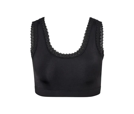 Fekete bustier melltartó csipkés részletekkel.