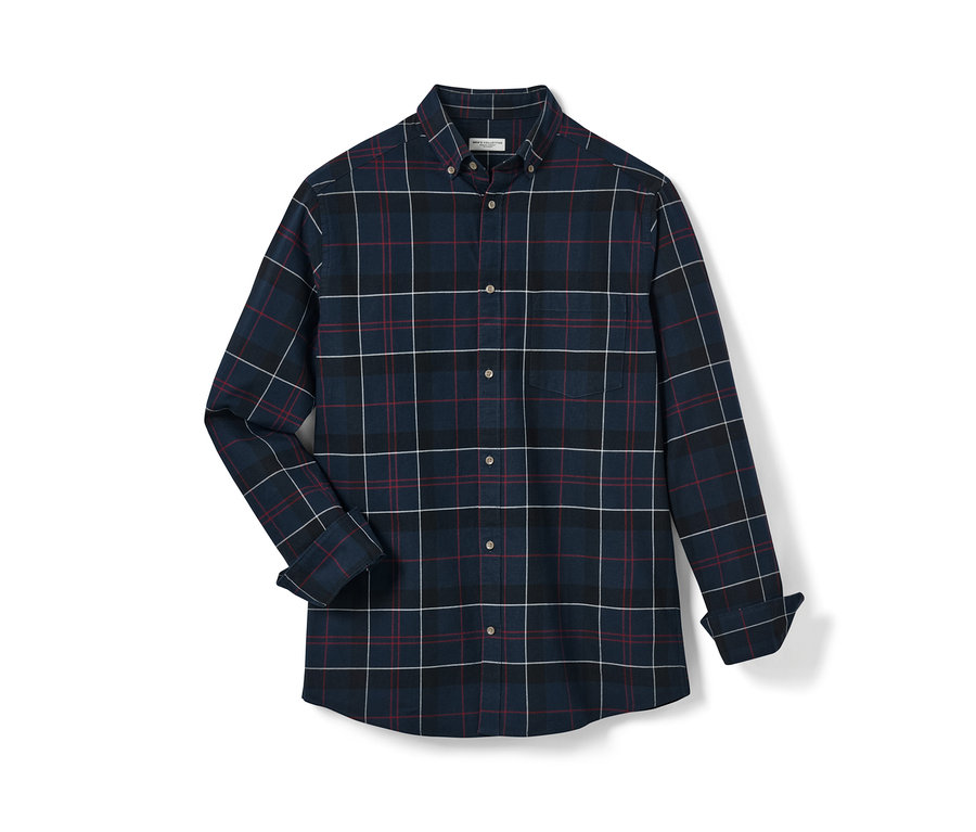 Sötétkék kockás flaneling hosszú ujjal.