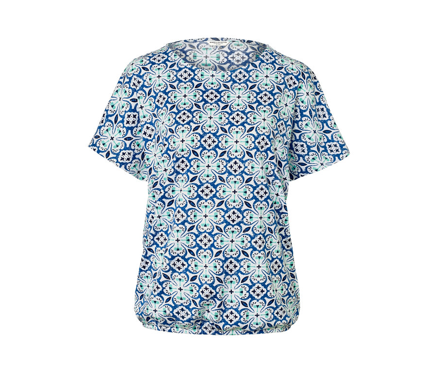 Női pólóblúz, nyomott mintás.