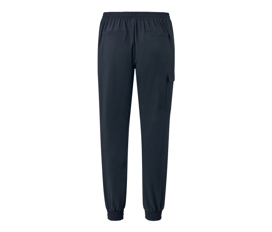 Hátulnézet egy tengerészkék softshell futónadrágról.