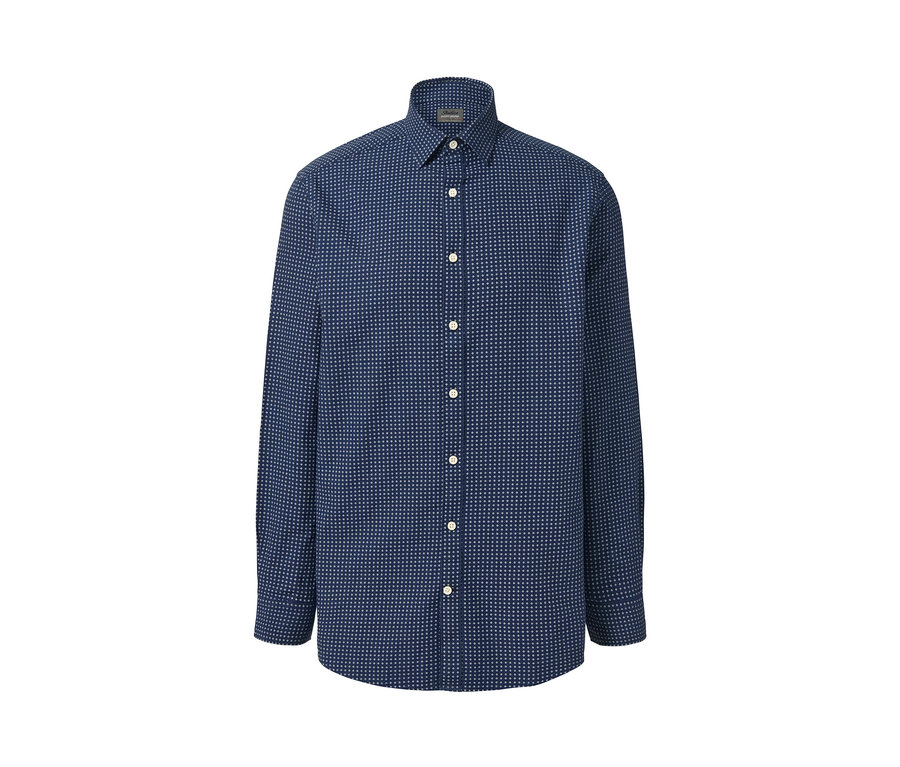 Kék, fehér mintás, comfort fit férfi ing.