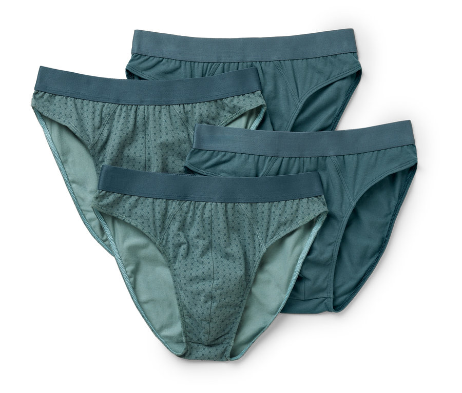 Négy férfi alsónadrág kék árnyalatokban, fehér háttéren.