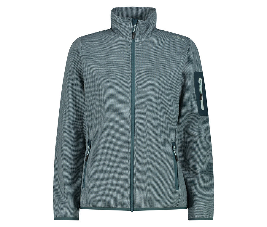 Kék-zöld cipzáras polár pulóver zsebekkel.