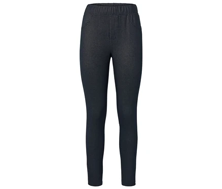 Sötétkék leggings gumis derékpánttal és imitált zsebekkel.