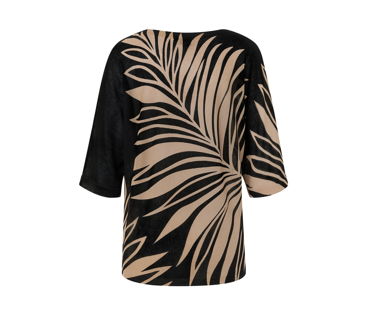 Egy nyomott mintás, finomkötésű pulóver részlete.