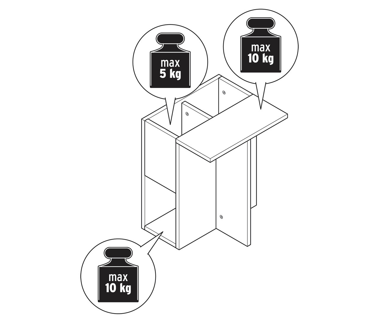Ábra egy fa hatású kisasztalról, súlyadatokkal.