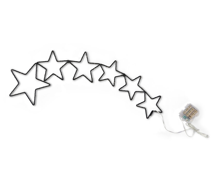 Egy sor LED-es csillag sziluett, kültéri és egy LED-es csillag sziluett, kültéri fehér háttérrel.