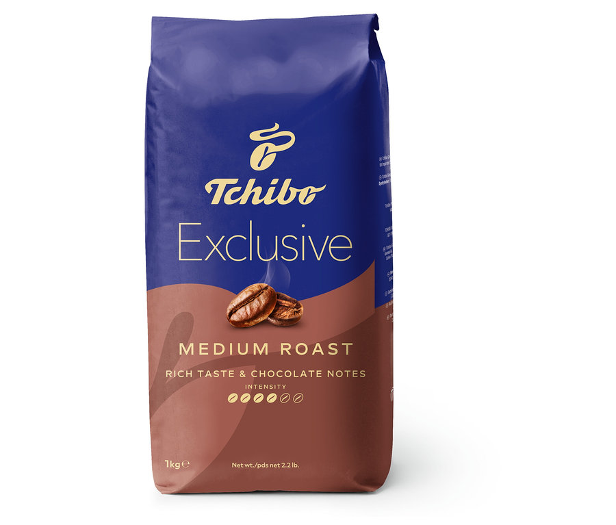 Egy csomag Tchibo Exclusive Medium Roast, 1 kg-os kávé.
