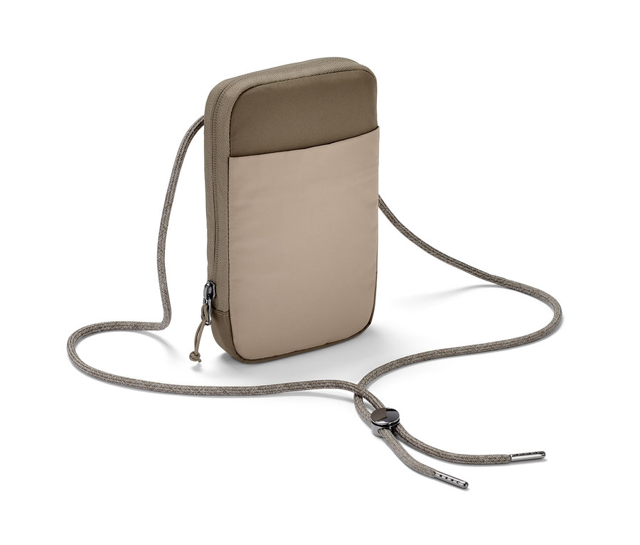 Szürkésbarna fagyálló okostelefon-táska zsinórral.