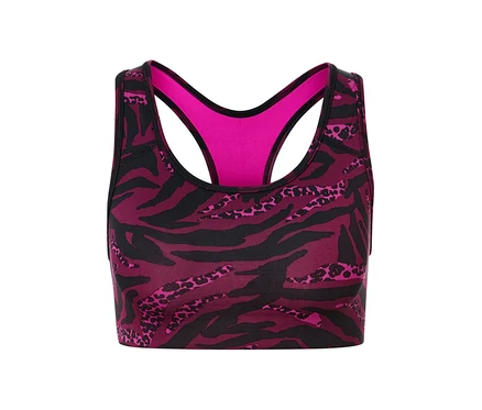 Egy állatmintás női bustier sportmelltartó részlete.