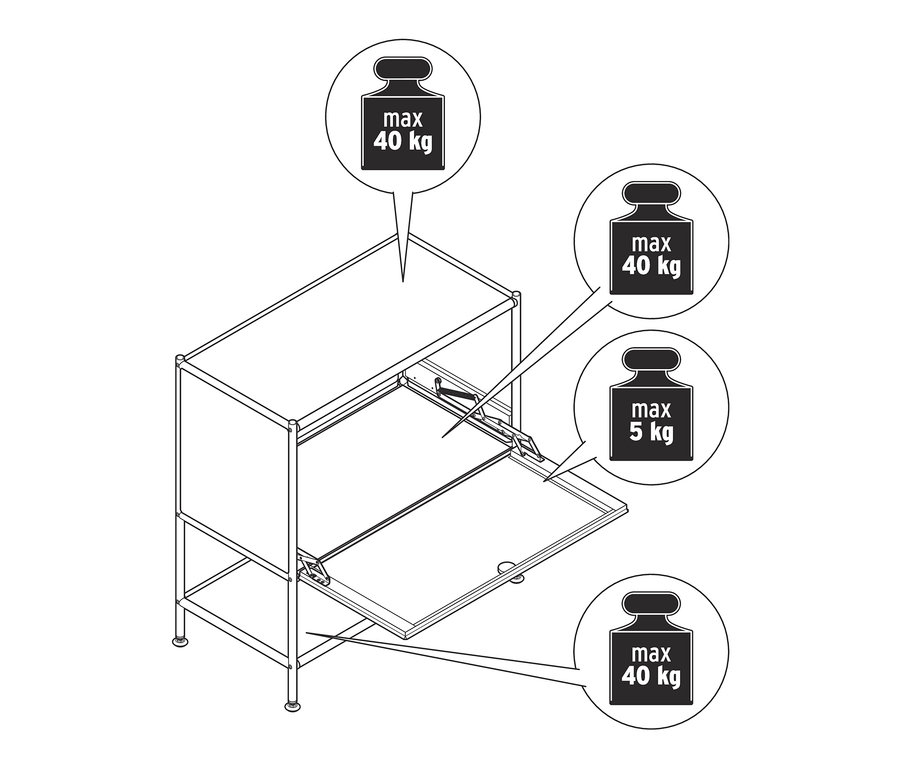 Rajz egy fehér »CN3« komódról, 1 ajtóval.