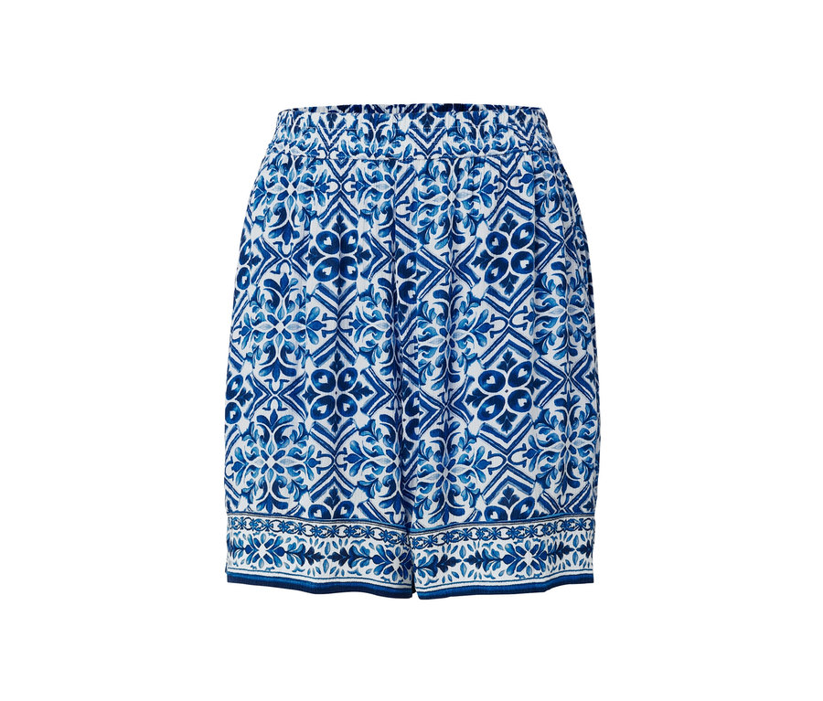 Kék, mintás női szövött rövidnadrág.