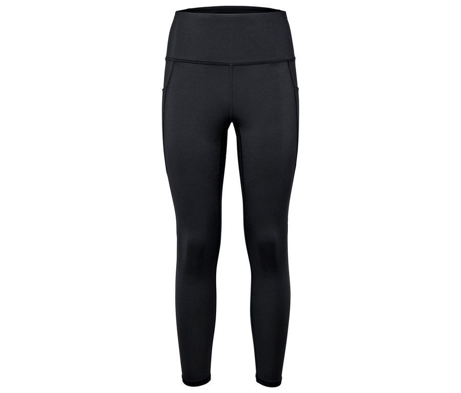 Fekete sport leggings magas derékkal és oldalzsebekkel.