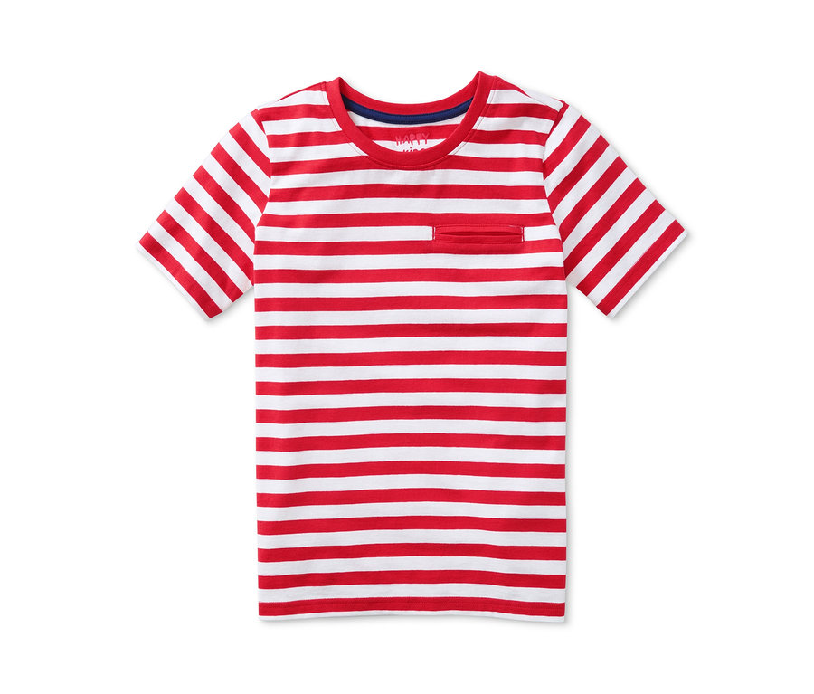 Fiú póló, csíkos, piros.