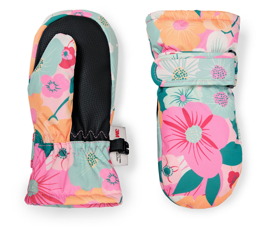 Két virágmintás kesztyű egymás mellett fekszik.