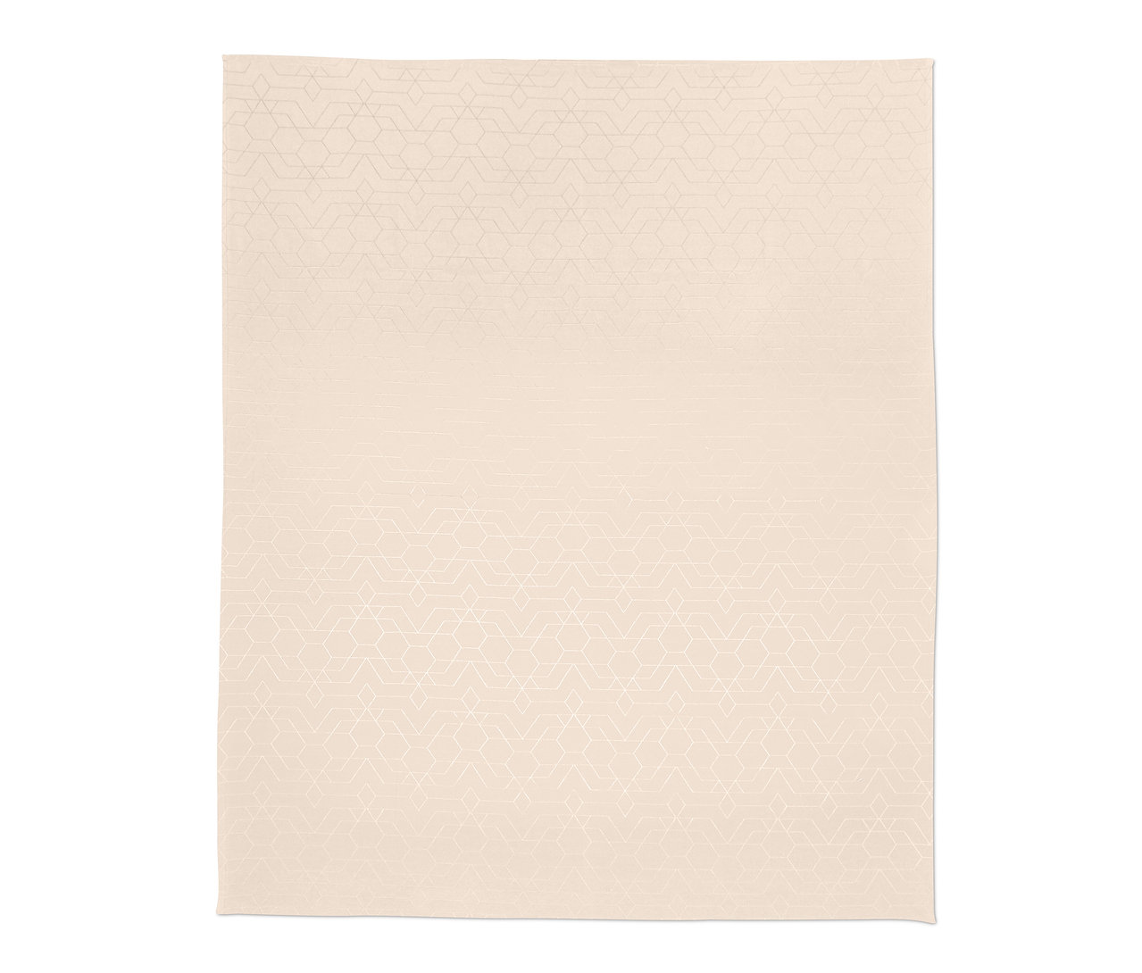 Egy krémszínű, geometrikus mintás jacquard asztalterítő.