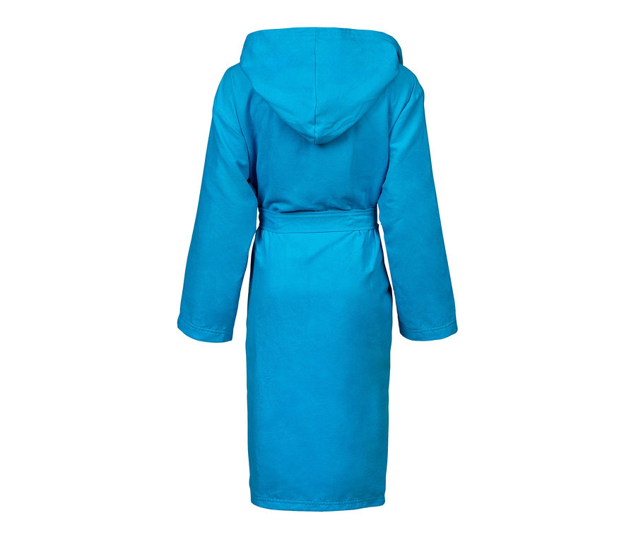 Hátulról látható kék arena Zeal mikroszálas fürdőköpeny gyerekeknek.