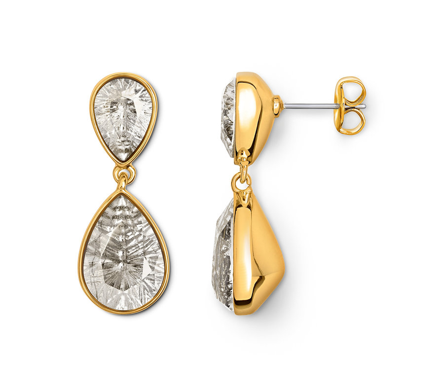 Arany keretes, átlátszó, csepp alakú köves fülbevalók.