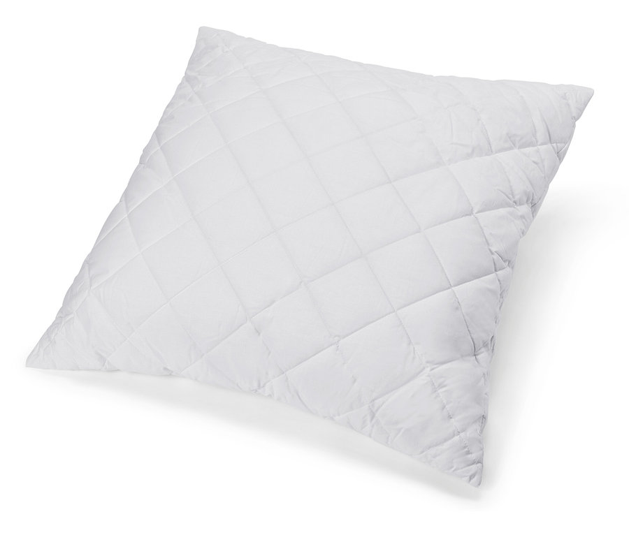 Egyetlen, steppelt kockás mintázatú fehér Cell Solution® párna fekszik fehér háttéren.