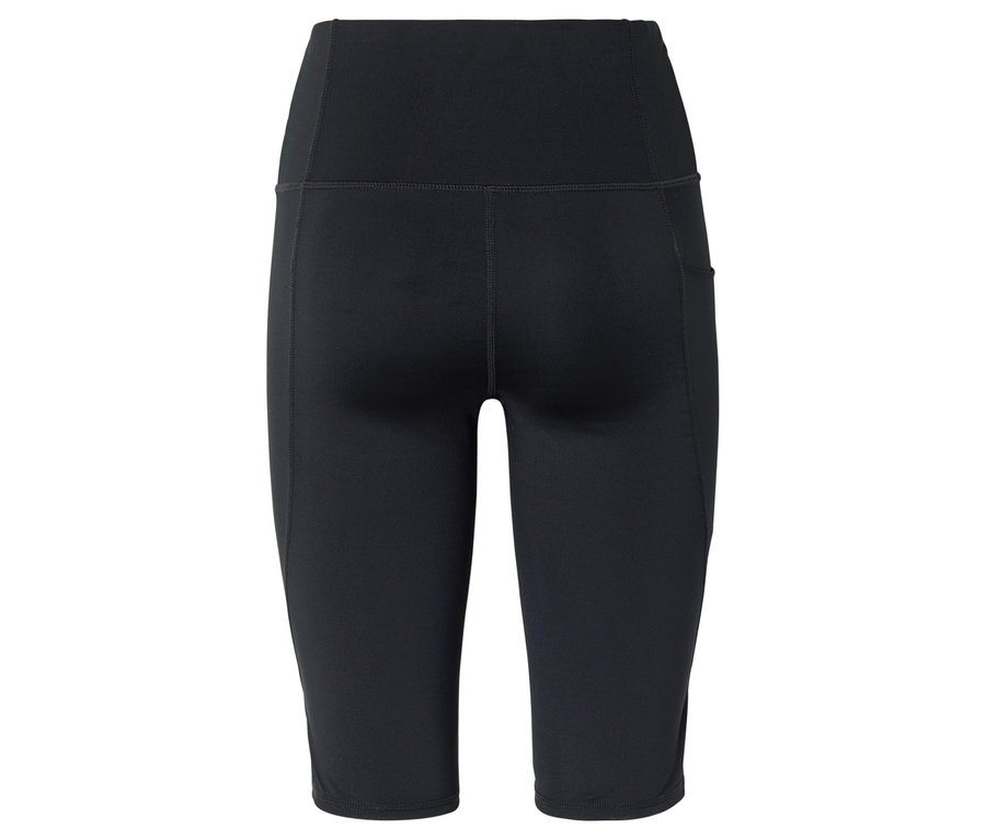 Fekete, magas derekú, térdig érő leggings, jobb oldalon zsebbel.