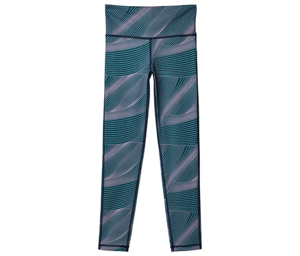 Zöld-kék leggings ívelt, világos rózsaszín mintával.