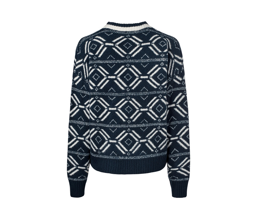 Sötétkék/krém mintás női kardigán.