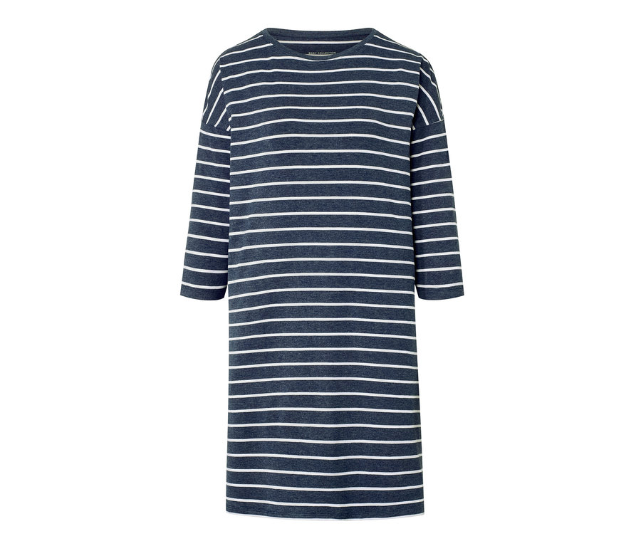 Kék-fehér csíkos, hosszú ujjú hálóing.