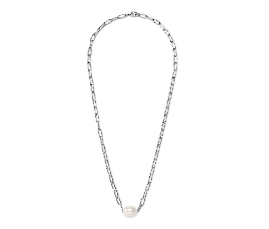 Ezüstszínű nyaklánc gyöngy középen.