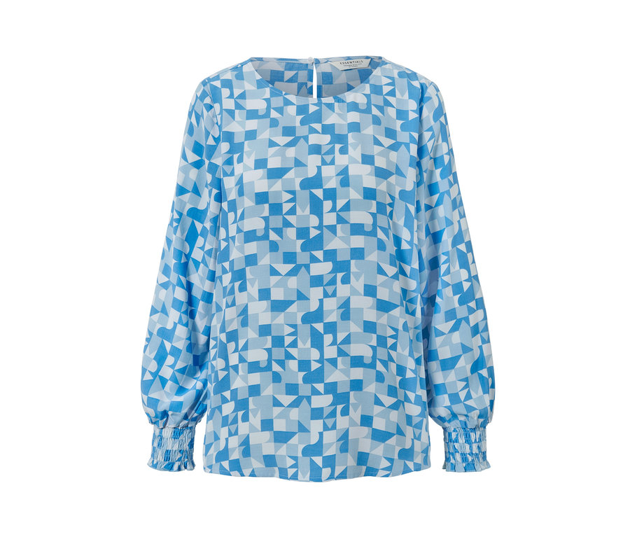 Mintás, kék női blúz, geometrikus.
