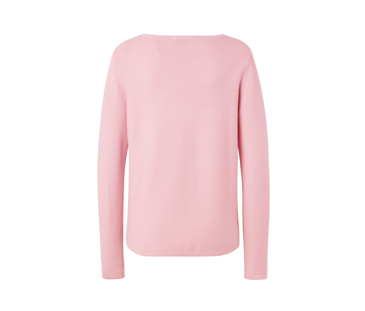 Rózsaszín kötött pulóver hosszú ujjakkal.