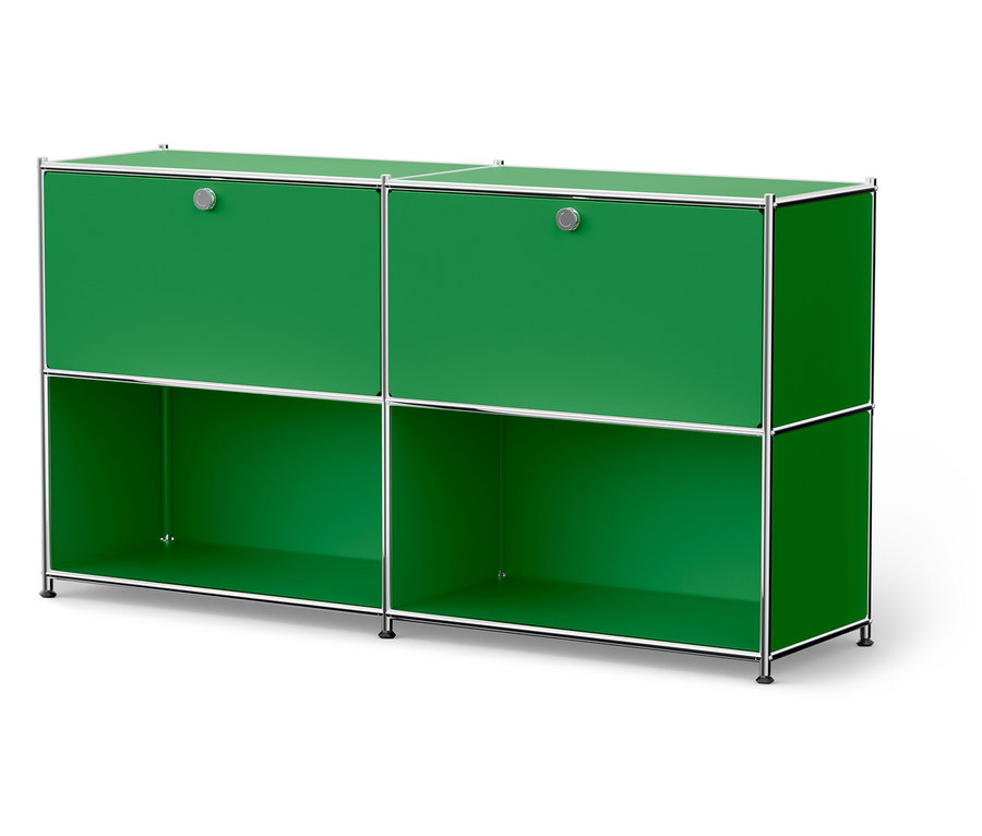 Zöld szekrény négy rekesszel és ezüst kerettel.