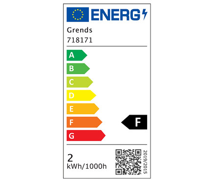 Grends 718171 energiacímke, F osztály, 2 kWh/1000h fogyasztás.