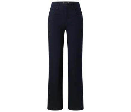 Sötétkék Angels denim »Lara« straight fit farmernadrág fehér háttérrel.