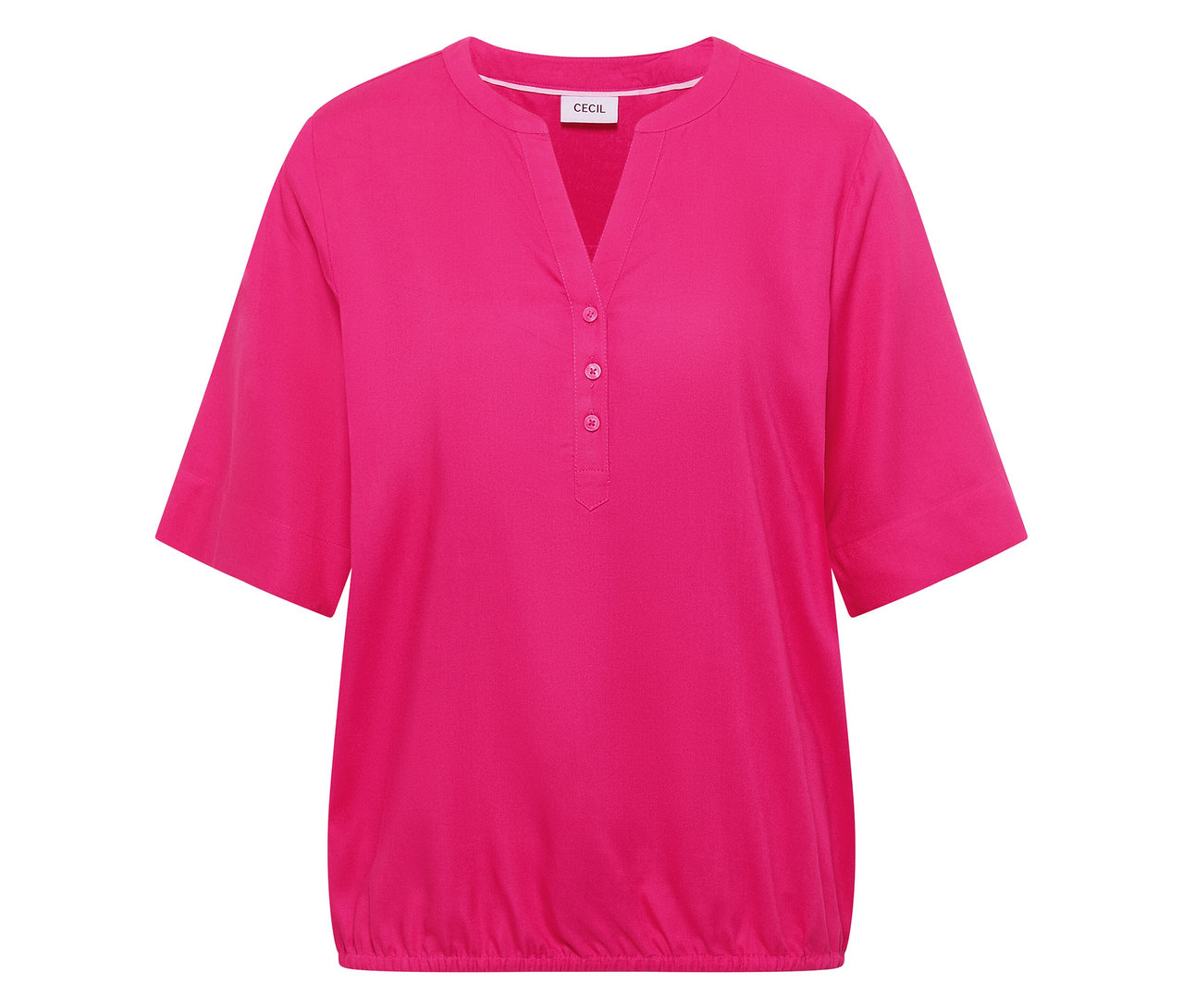 Rózsaszín CECIL tunikablúz V-nyakkivágással és rövid ujjakkal.