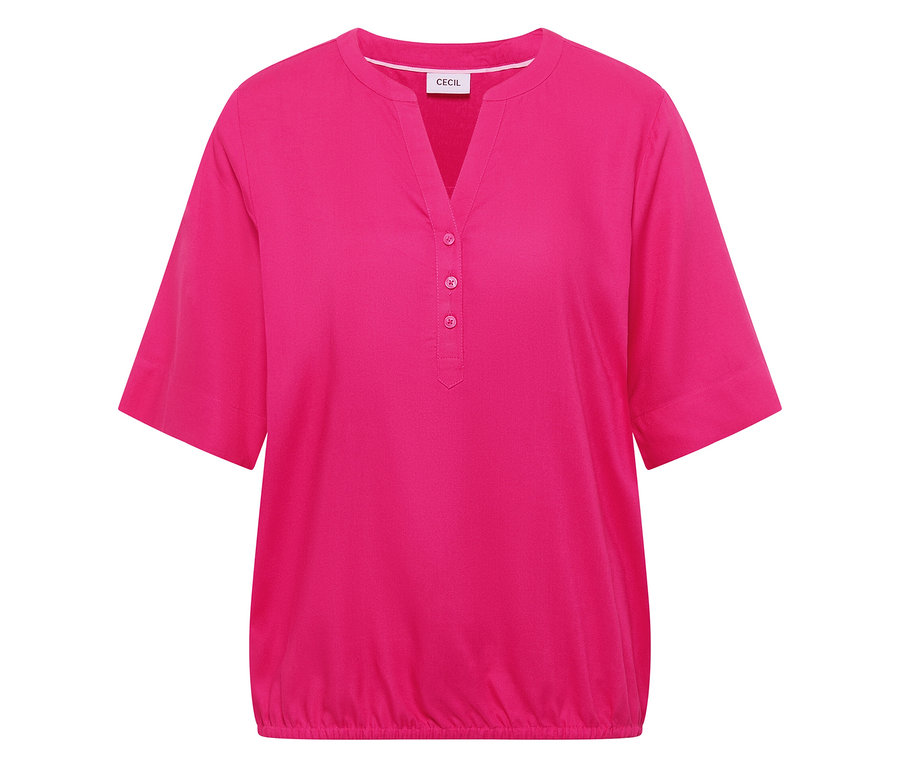 Rózsaszín CECIL tunikablúz V-nyakkivágással és rövid ujjakkal.