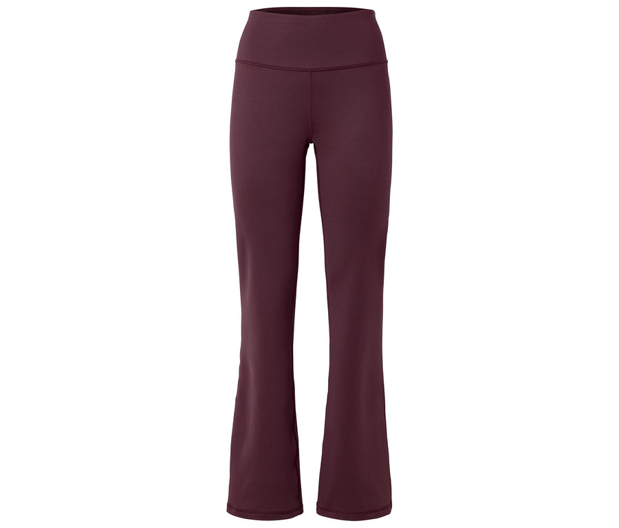 Sötétvörös, magas derekú, trapézszárú leggings fehér háttér előtt.