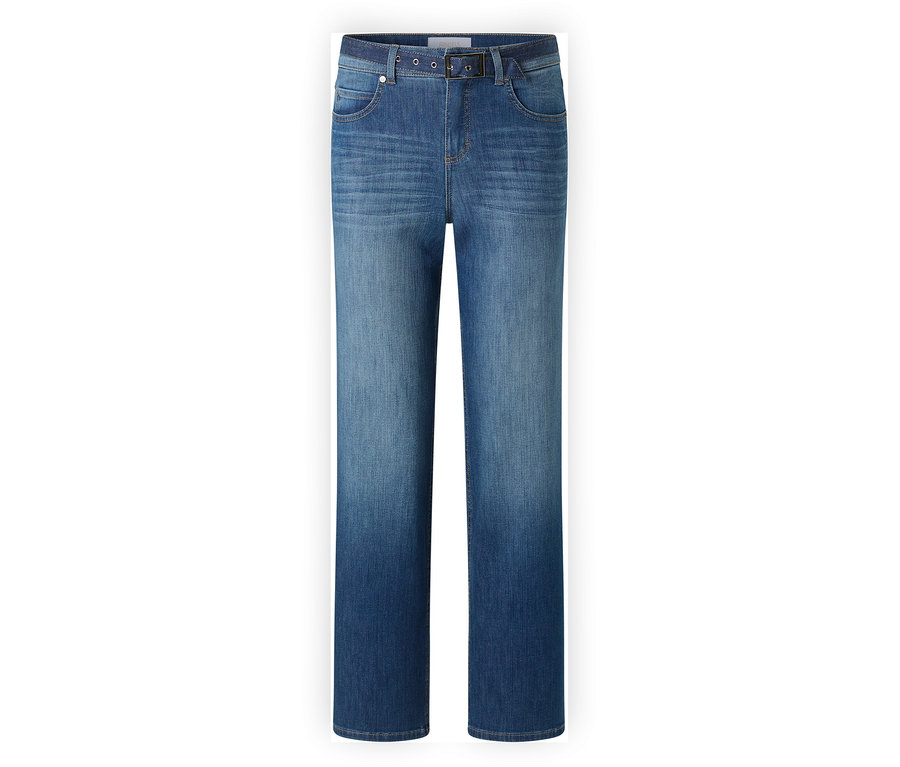Kék Angels denim »Lara City« straight fit farmernadrág övvel és övbújtatókkal.