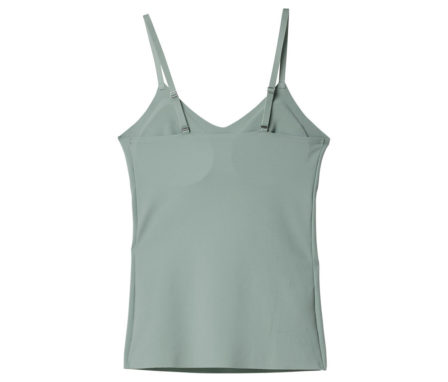 Világoszöld spagettipántos trikó, hátulról fényképezve.