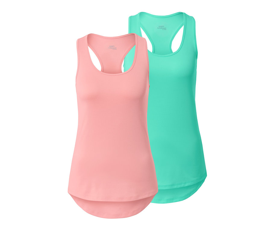 Két funkcionális top: egy lazacszínű és egy mentazöld.