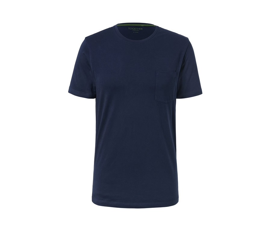 Sötétkék rövid ujjú pizsama zsebbel.