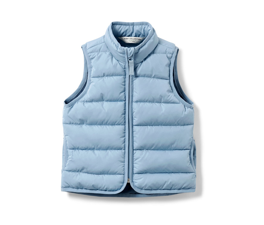 Kék, cipzáras, kisgyerek steppelt mellény.