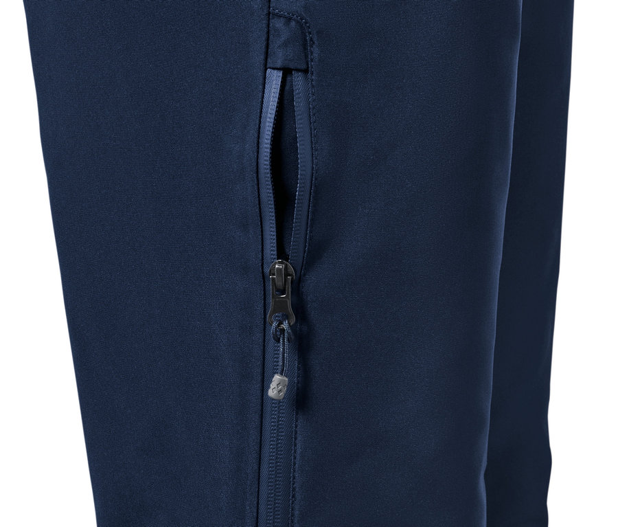 Kék sí nadrág cipzár részlete.