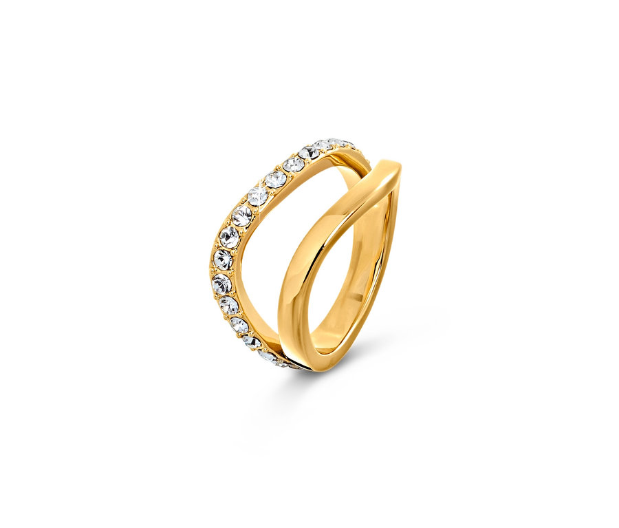 Arany színű, üvegkristályos női gyűrű, Double Wave.