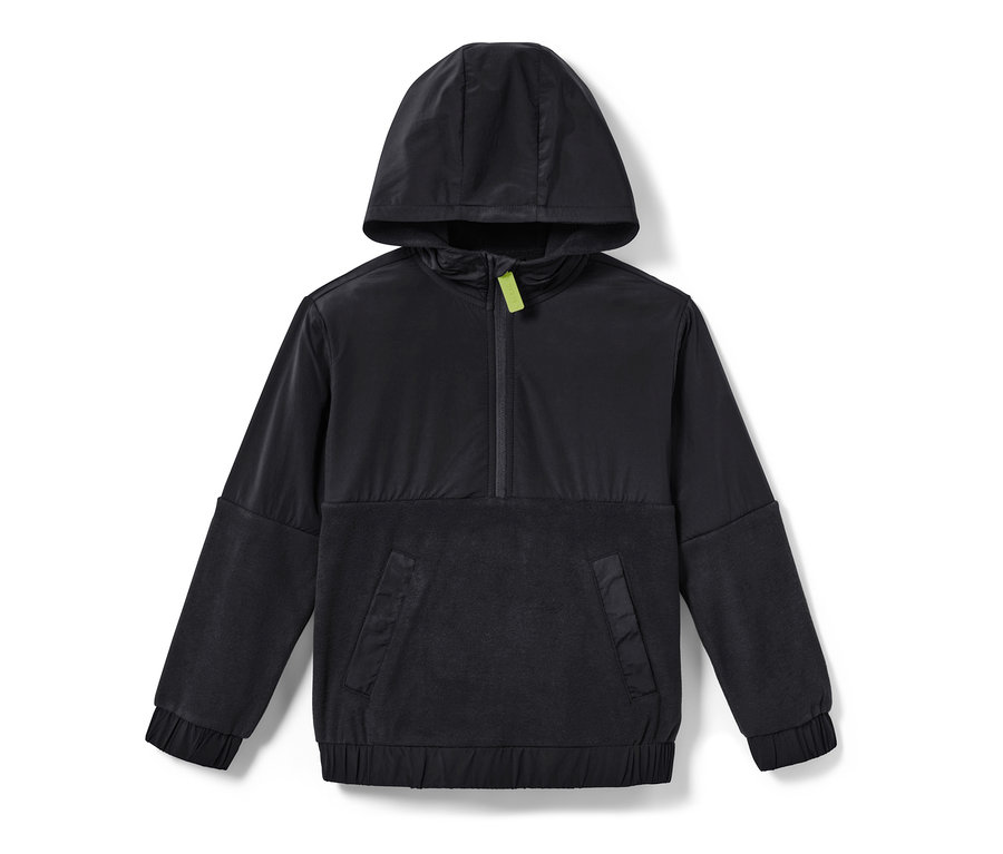 Fekete gyerek kapucnis polárfelső kenguruzsebbel.