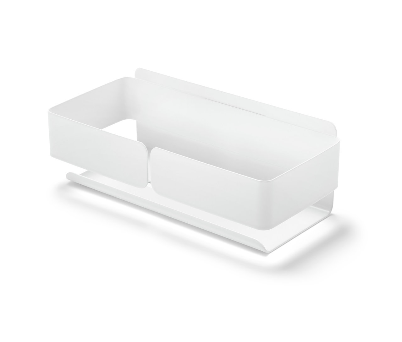 Fehér, öntapadós fürdőszobai polc.