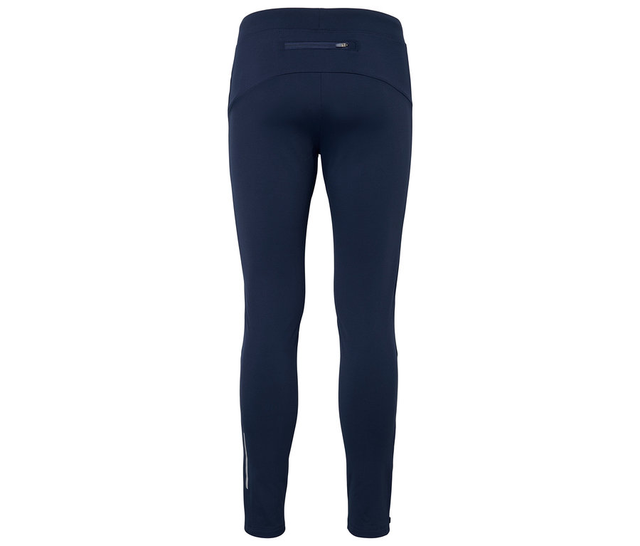 Sötétkék leggings cipzáras zsebbel a tetején.